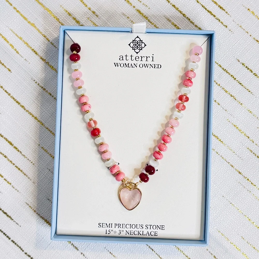 Atterri Semi-Precious Stone Heart Necklace | 15” + 3” Extender - Picture 6 of 6